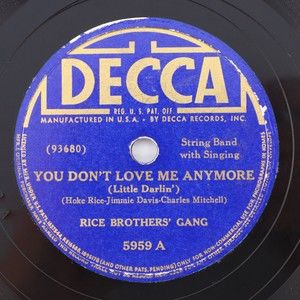 Rice Brothers' Gang, You Don't Love Me Anymore/MyCarolina 1941 10" 78rpm Record
